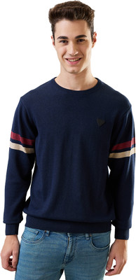Tim Paris Striped Round Neck Casual Men Blue Sweater