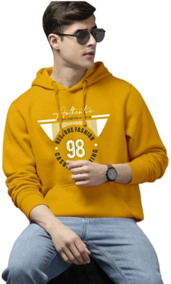 Sahuone Printed Hooded Neck Casual Men Yellow Sweater