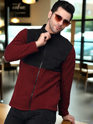 RIGO Colorblock High Neck Casual Men Maroon, Black Sweater