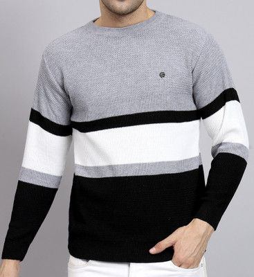 eWools Striped Round Neck Party Men Multicolor Sweater