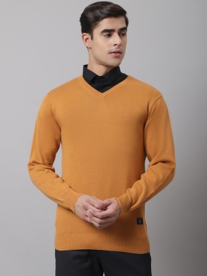 CANTABIL Solid V Neck Casual Men Yellow Sweater