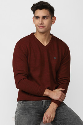 PETER ENGLAND Solid Casual Men Maroon Sweater