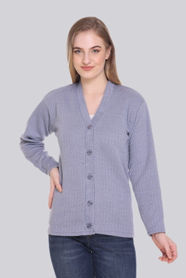 CURIOUS FASHION Solid V Neck Casual Women Grey Sweater