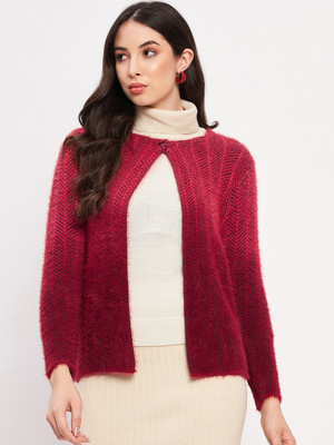 DUKE Self Design Round Neck Casual Women Maroon Sweater