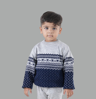 GTwo Woven Round Neck Casual Baby Boys Grey Sweater
