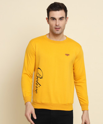 SEASER Solid Round Neck Casual Men Yellow, Black Sweater