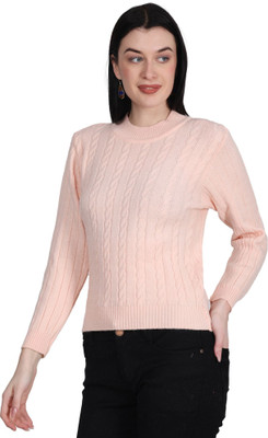 HITTIKA Self Design Round Neck Casual Women Pink Sweater