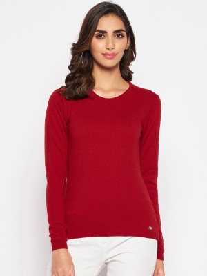 Crozo By Cantabil Solid Round Neck Casual Women Red Sweater