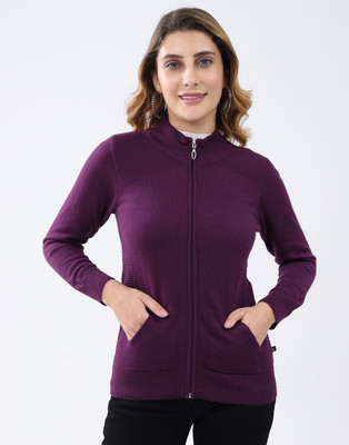 MONTE CARLO Solid High Neck Casual Women Purple Sweater