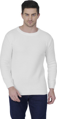Ruarx Solid Round Neck Party Men White Sweater