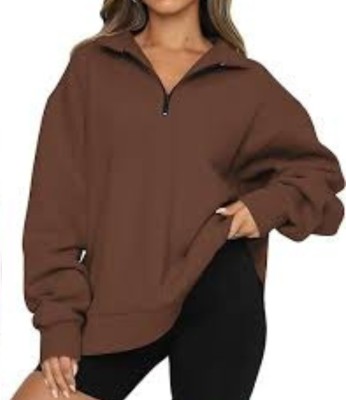 JAI Solid High Neck Party Women Brown Sweater