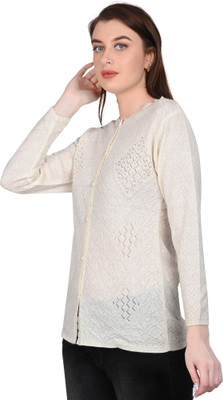 HITTIKA Solid Round Neck Casual Women White Sweater