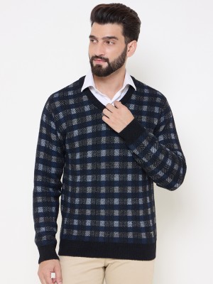 DUKE Checkered V Neck Casual Men Black Sweater