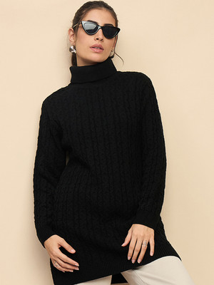 CLAPTON Embroidered High Neck Casual Women Black Sweater