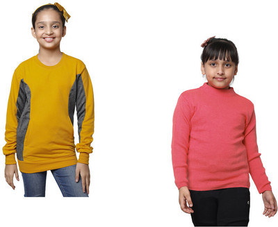 KAVYA Solid, Colorblock Round Neck Casual Girls Multicolor Sweater