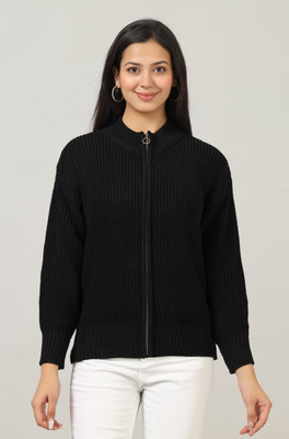WOOLBERRY Self Design High Neck Casual Women Black Sweater