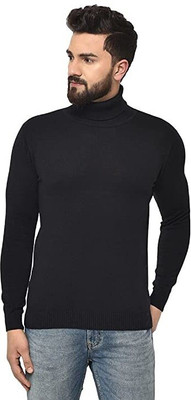 YOUTH ROBE Solid High Neck Casual Men Black Sweater