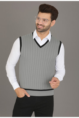 MEAVYIL Self Design V Neck Casual Men Black Sweater