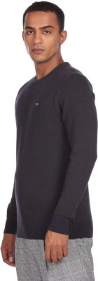 Arrow Sport Solid Round Neck Casual Men Grey Sweater