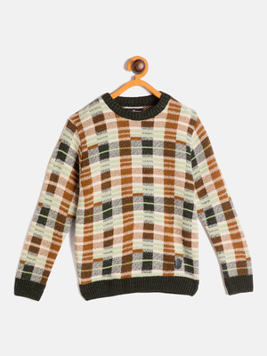 DUKE Checkered Round Neck Casual Boys Multicolor Sweater