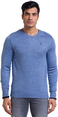 PARX Solid V Neck Casual Men Blue Sweater