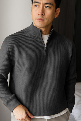 COLORCHAKRA Self Design High Neck Casual Men Grey Sweater