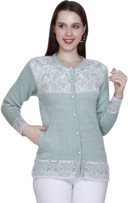 HITTIKA Embroidered Round Neck Casual Women Green Sweater