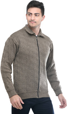 manra Striped Collared Neck Casual Men Grey Sweater