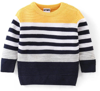 GTTWO Striped Round Neck Casual Boys Yellow Sweater