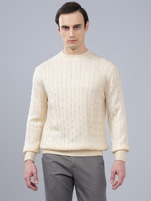 CANTABIL Woven Round Neck Casual Men Beige Sweater