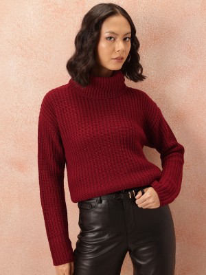 all about you Printed Turtle Neck Casual Women Maroon Sweater