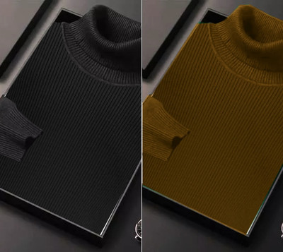 FASHLOOK Solid High Neck Casual Men Multicolor Sweater