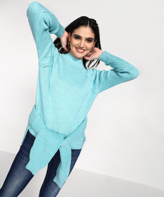 NUMERO UNO Self Design High Neck Casual Women Green Sweater