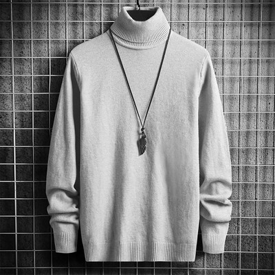 Doomee Solid High Neck Casual Men Grey Sweater