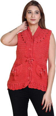 speed line hosiery Self Design V Neck Casual Women Red Sweater