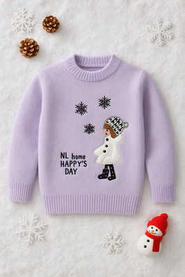 MStyle Woven Round Neck Casual Girls Purple Sweater