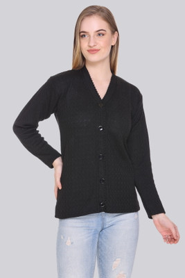 CURIOUS FASHION Solid V Neck Casual Women Black Sweater