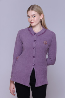 FASHIONLOOK Applique Round Neck Casual Women Purple Sweater