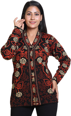Grand Line Printed V Neck Casual Women Multicolor Sweater