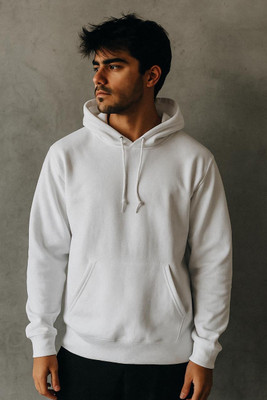 Ars Maniere Solid Hooded Neck Casual Men White Sweater