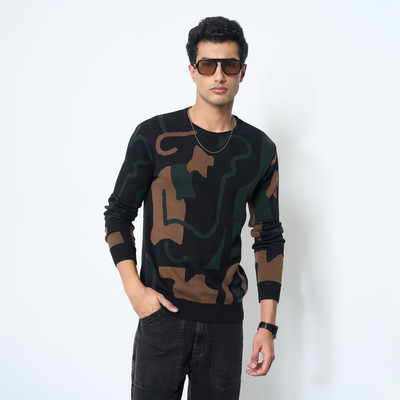 PEOPLE Solid Round Neck Casual Men Black Sweater