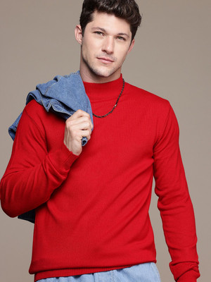 Roadster Solid Round Neck Casual Men Red Sweater