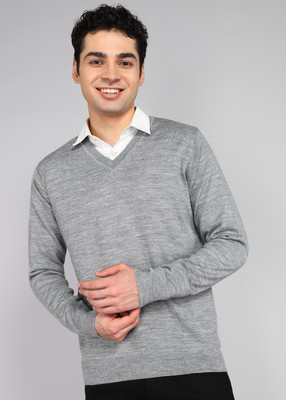 Raymond Solid Collared Neck Casual Men Grey Sweater