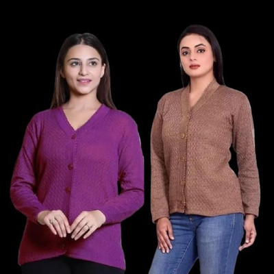 LUXURIOUS DESIGN Self Design V Neck Casual Women Multicolor Sweater