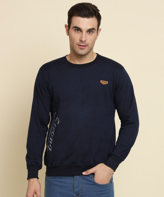 ZEPPI Printed Round Neck Casual Men Blue Sweater