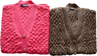 Shunit creation Self Design V Neck Lounge Wear Women Pink, Brown Sweater