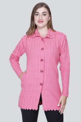 CURIOUS FASHION Solid Collared Neck Casual Women Pink Sweater