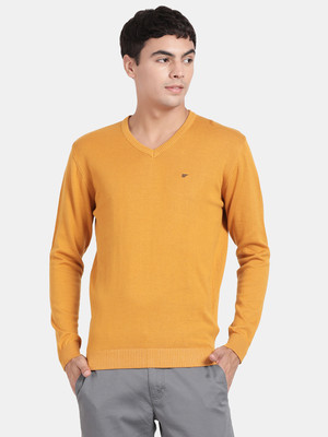 t-base Solid V Neck Casual Men Brown Sweater