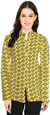 Shunit creation Self Design V Neck Lounge Wear Women Yellow Sweater