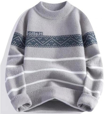 Keenuu Self Design, Printed High Neck Casual Men Grey Sweater